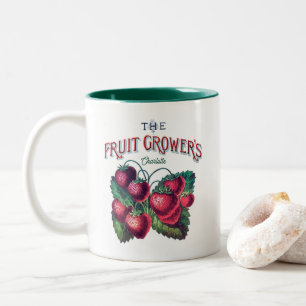 Cute Vintage Strawberries Berries Add Your Name Two-Tone Coffee Mug