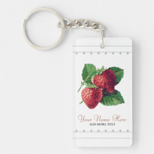 Cute Vintage Strawberry Berry Fruit Add Your Name Key Ring