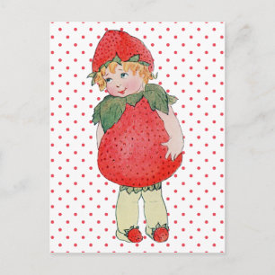 Cute Vintage Strawberry Girl Postcard