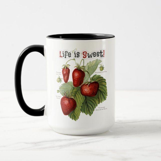Cute Vintage Strawberry Varieties Life is Sweet Mug (Left)