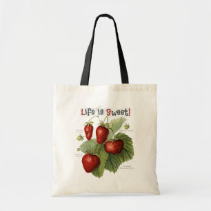 Cute Vintage Strawberry Varieties Life is Sweet Tote Bag