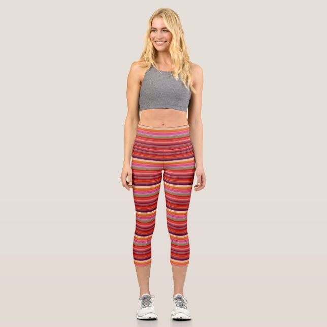 Cute vintage striped colours capri leggings (Front)