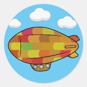 Cute Vintage Style Blimp Balloon Drawing Classic Round Sticker