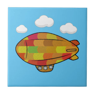 Cute Vintage Style Blimp Balloon Drawing Tile