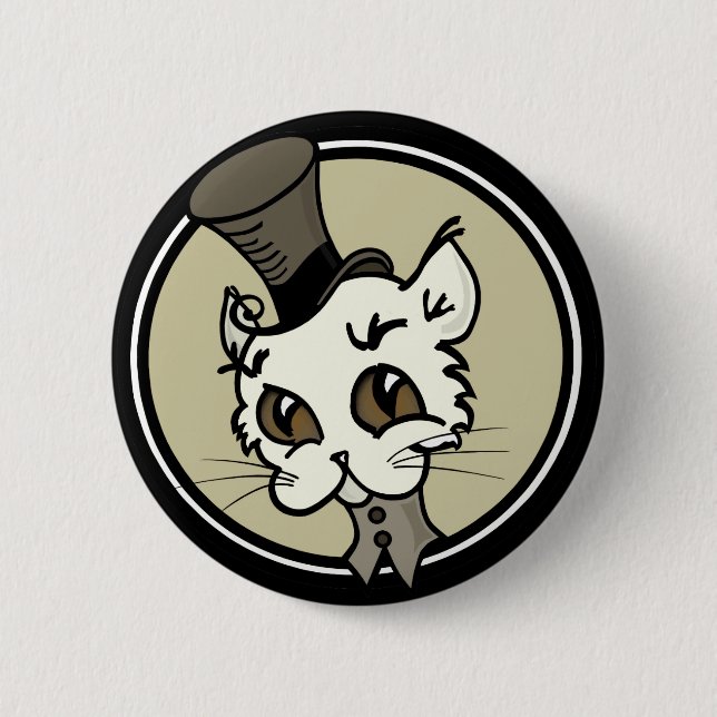 CUTE VINTAGE STYLE KITTY CAT PIN BACK BUTTON (Front)