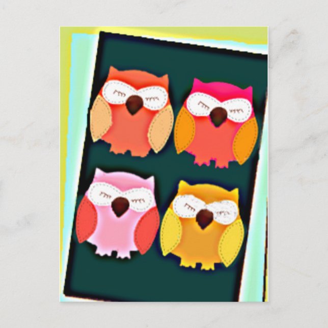 Cute Vintage Style Multi Coloured Owls Postcard (Front)