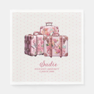 Cute Vintage Suitcases Pink College Trunk Party Napkin