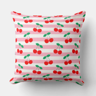 Cute Vintage Summer Cherries and Stripes Cushion