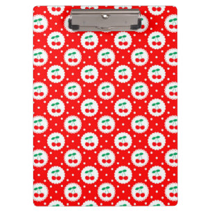 Cute Vintage Summer Cherries on Bright Red Clipboard
