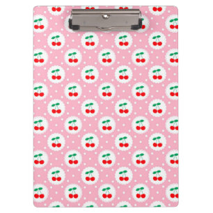 Cute Vintage Summer Cherries on Light Pink Clipboard