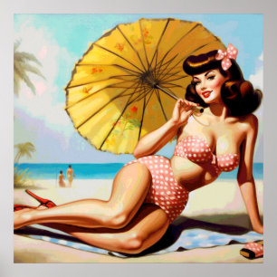 Cute Vintage Summer Pin Up Poster