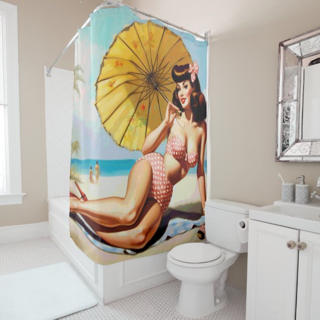 Cute Vintage Summer Pin Up Shower Curtain (In Situ)
