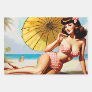 Cute Vintage Summer Pin Up Wrapping Paper Sheet