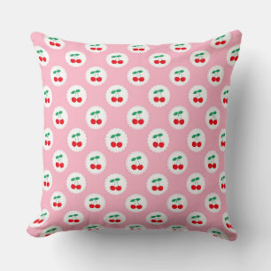 Cute Vintage Summer Pink, White & Red Cherries Cushion