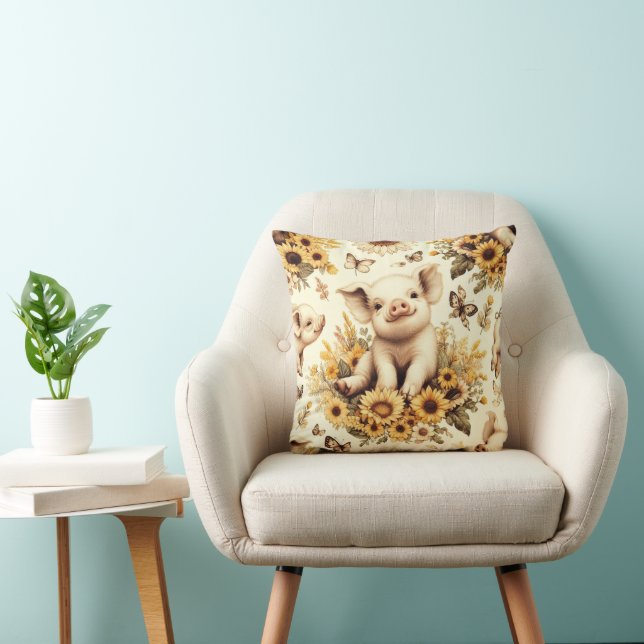 Cute Vintage Sunflower Pig Pattern Cushion (Chair)