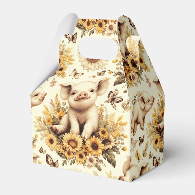 Cute Vintage Sunflower Pig Pattern Favour Box (Front Side)