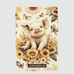 Cute Vintage Sunflower Pig Pattern Golf Towel