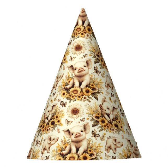 Cute Vintage Sunflower Pig Pattern Party Hat (Front)