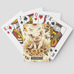 Cute Vintage Sunflower Pig Pattern Playing Cards