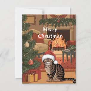 cute vintage tabby cat christmas card
