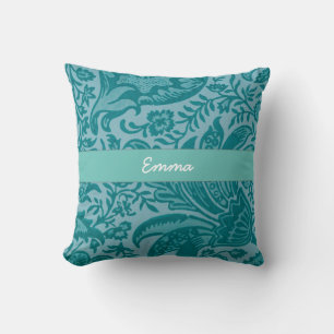 Cute Vintage Teal Green Floral Botanical Cushion