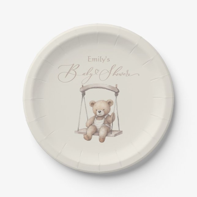 Cute Vintage Teddy Bear Baby Shower Paper Plate (Front)