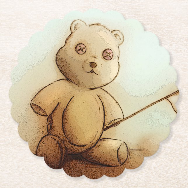 Cute Vintage Teddy Bear, Custom Shaped Coaster (Front)