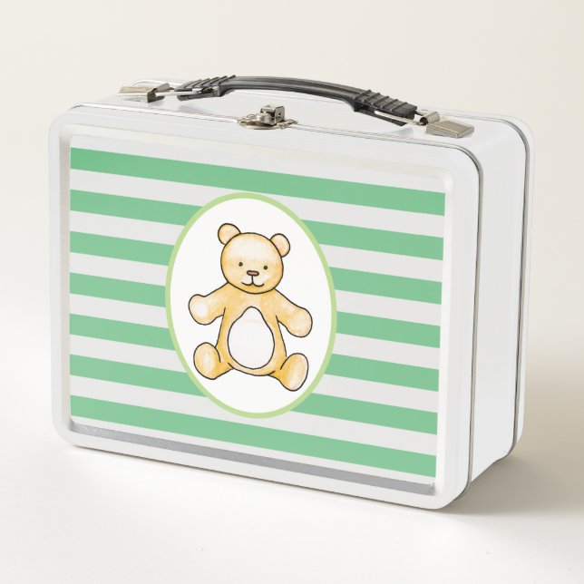 Cute vintage teddy bear drawing metal lunch box (Front)