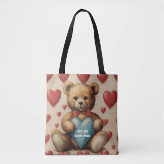 Cute Vintage Teddy Bear I Love You Valentine Tote Bag
