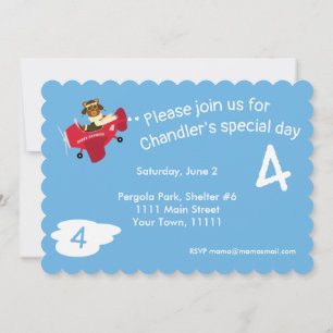 Cute Vintage Teddy Bear Pilot Birthday Invitation