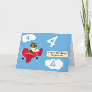 Cute Vintage Teddy Bear Pilot Custom Name and Age Card