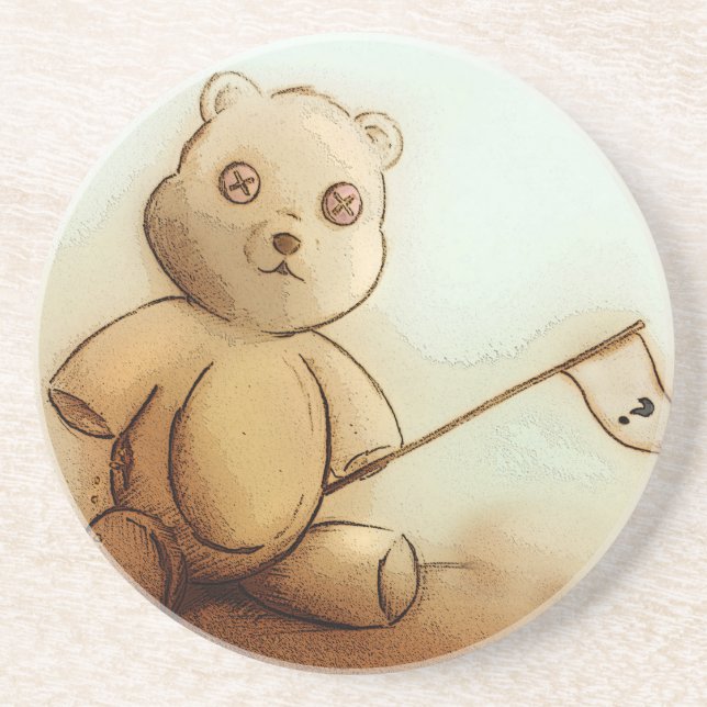 Cute Vintage Teddy Bear, SandStone Coaster (Front)