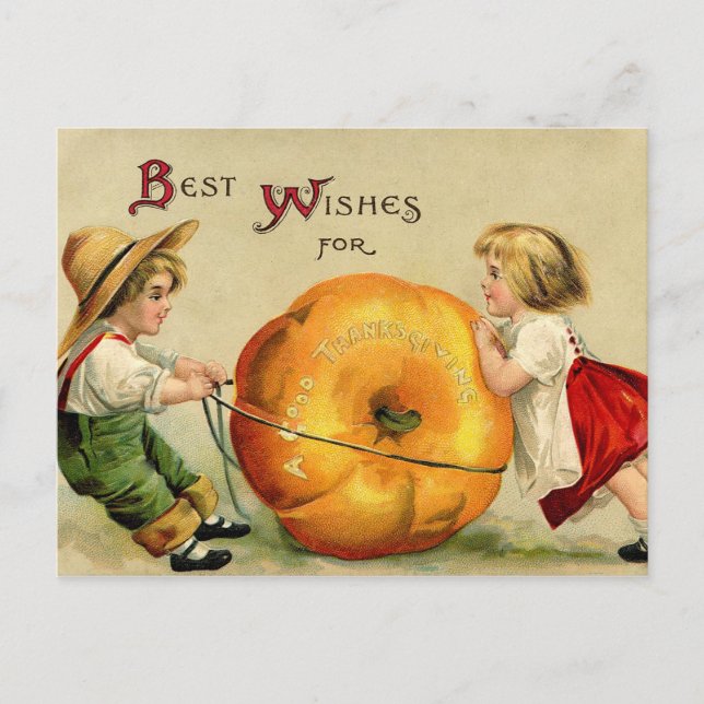 Cute Vintage Thanksgiving Greeting Holiday Postcard (Front)