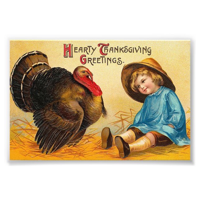 Cute Vintage Thanksgiving Greeting Photo Print (Front)