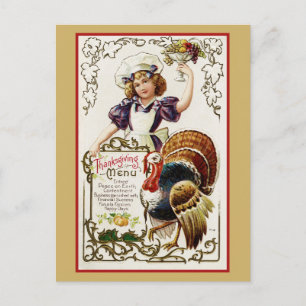 Cute Vintage Thanksgiving Menu Turkey Postcard