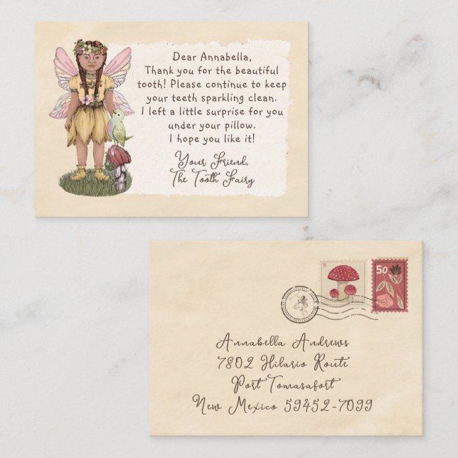 Cute Vintage Tooth Fairy Letter First Tooth Card (Front/Back)