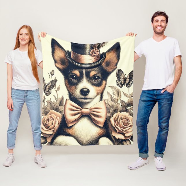 Cute Vintage Toy Fox Terrier Fleece Blanket (In Situ)