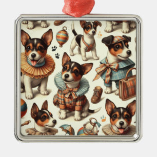 Cute Vintage Toy Fox Terrier Seamless Metal Tree Decoration