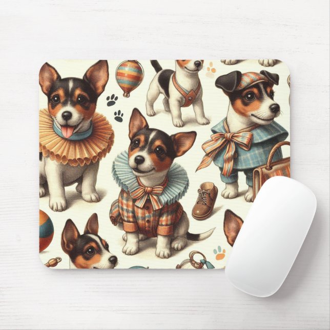 Cute Vintage Toy Fox Terrier Seamless Mouse Mat (With Mouse)