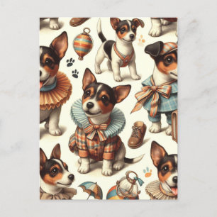 Cute Vintage Toy Fox Terrier Seamless Postcard