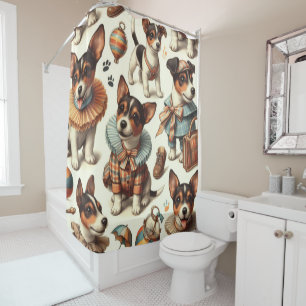 Cute Vintage Toy Fox Terrier Seamless Shower Curtain