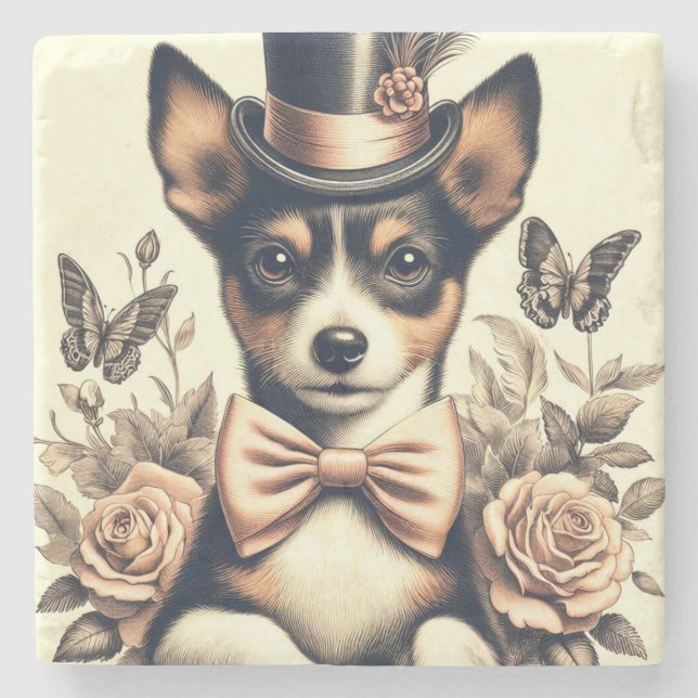 Cute Vintage Toy Fox Terrier Stone Coaster (Front)