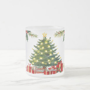 Cute Vintage Traditional Christmas Frosted Glass Coffee Mug