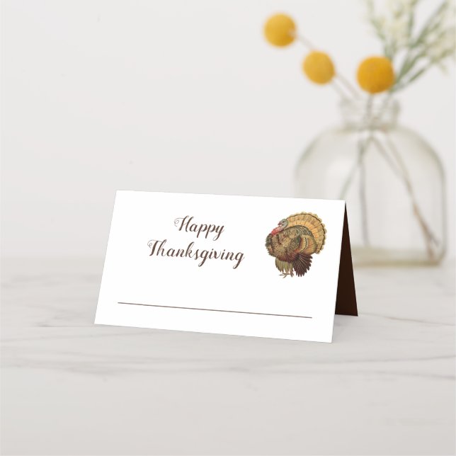 Cute Vintage Turkey Happy Thanksgiving Place Card (Front)