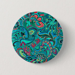 Cute vintage turquoise floral 6 cm round badge