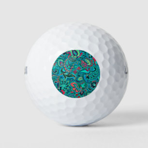 Cute vintage turquoise floral cufflinks golf balls