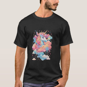 Cute Vintage Unicorn in a Rainbow Cotton Candy Clo T-Shirt