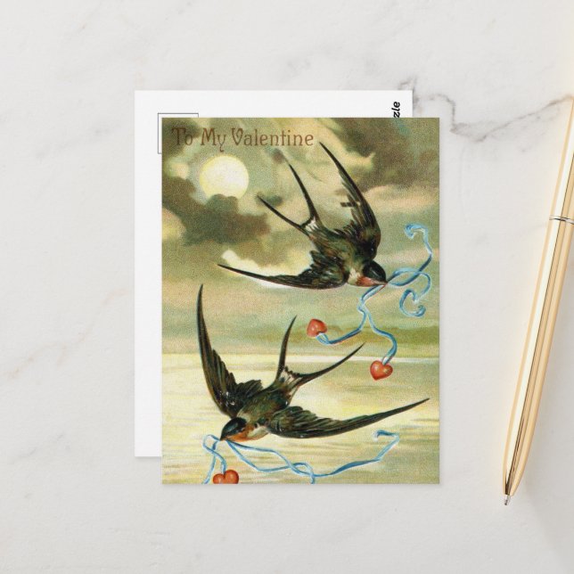 cute vintage Valentine birds Postcard (Front/Back In Situ)