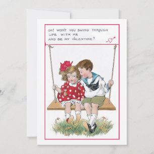 Cute Vintage Valentine Children on Swing Holiday Card