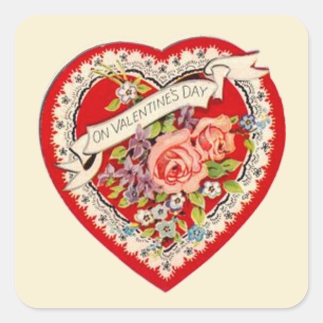 Cute vintage Valentine floral heart Square Sticker (Front)